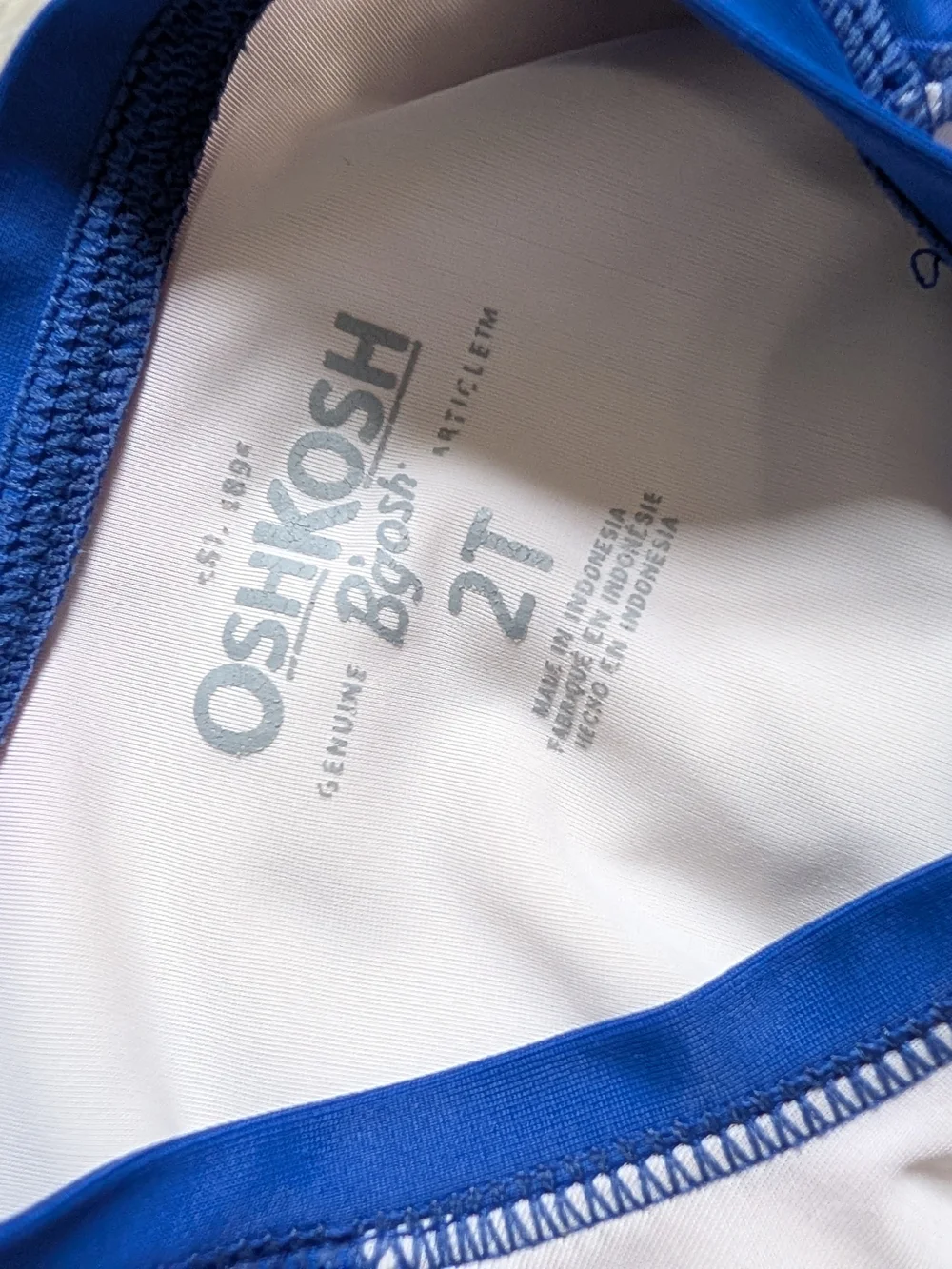 OshKosh B'gosh White & Blue 'Snack Time' Shark Swim Top Rashguard Size 2T
